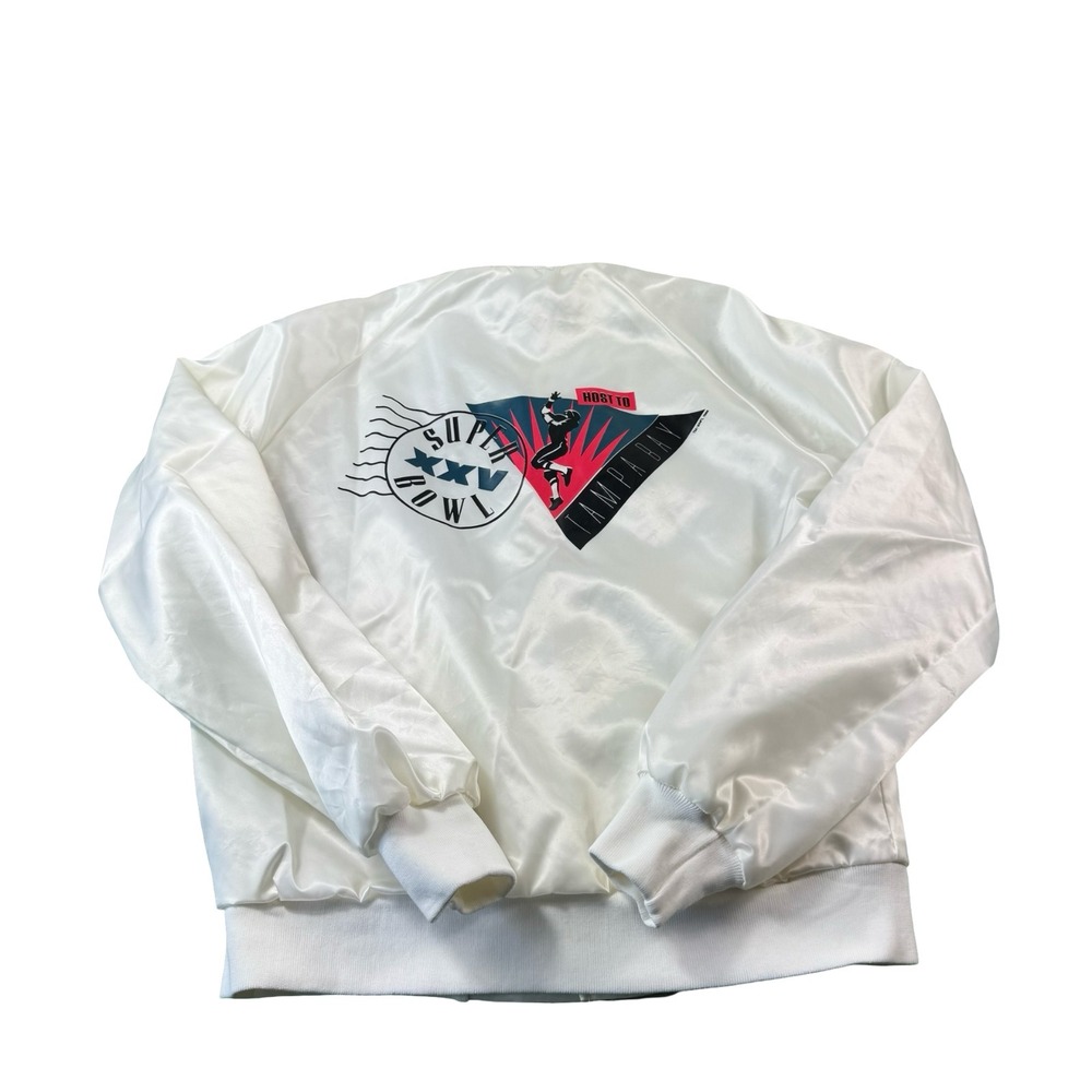 Locker Line White Aquaberry Satin Mens XXV Superbowl Tampa Jacket Size M 1988